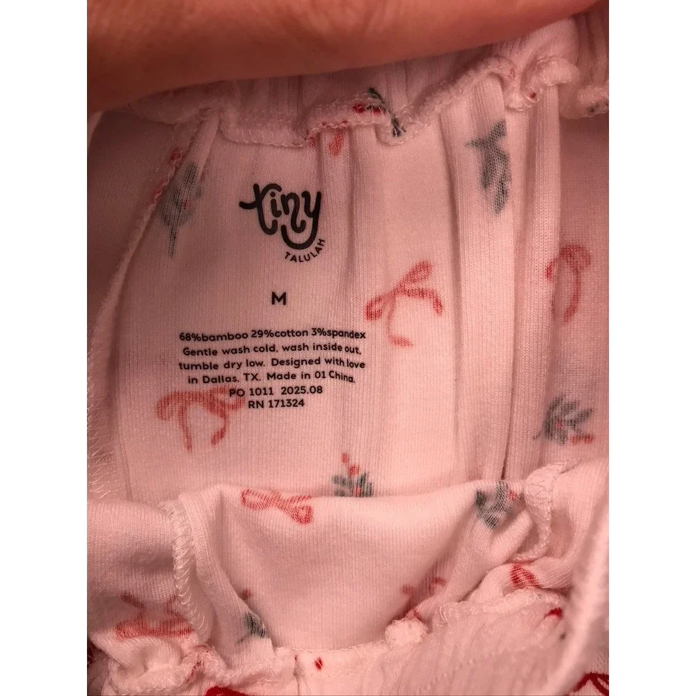 Tiny Talulah Pajama Set Womens Medium White Bow Print Bamboo Ribbed